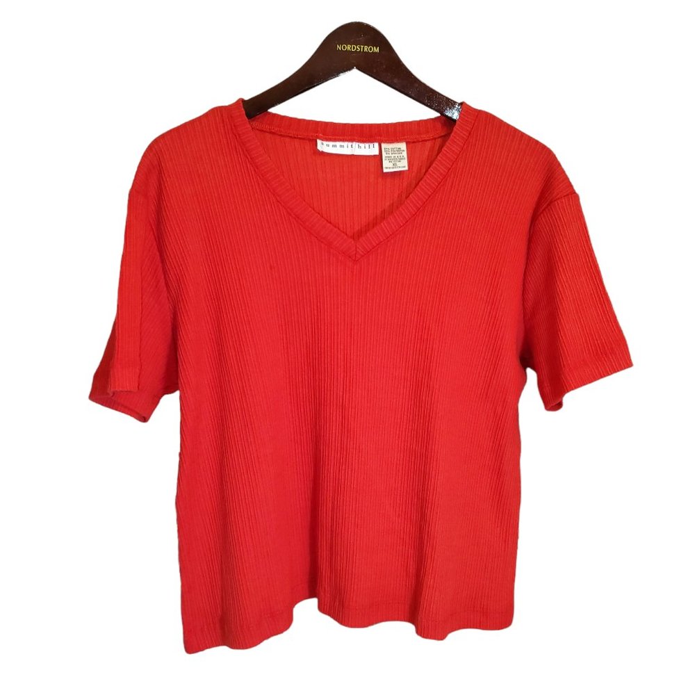 VTG Summit Hill V-neck S/S T-Shirt Ribbed Stretch Knit Made USA